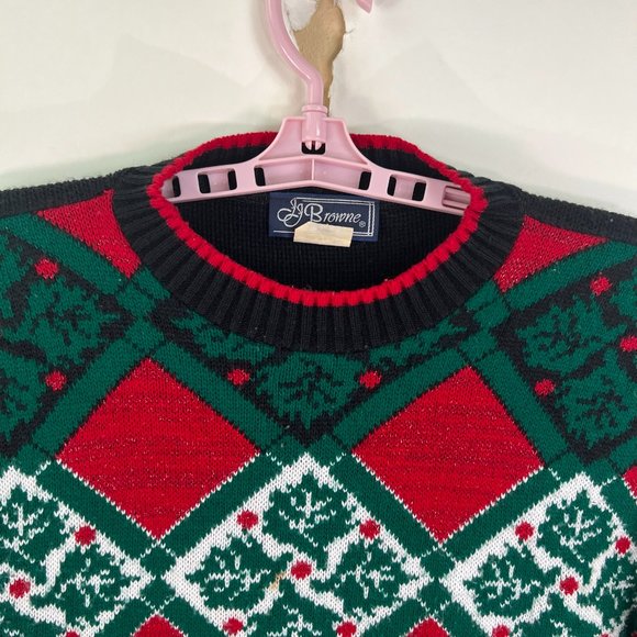 JJ Browne Christmas Sweater Womens Size 8 M Green Red BOHO Vintage Made USA - Picture 3 of 9